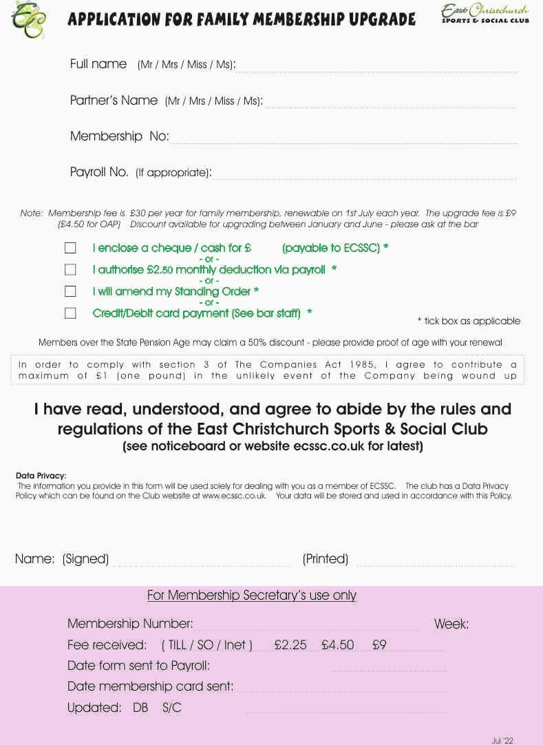 Membership Upgrade Form